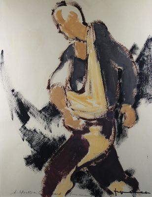 painting of a man with a baseball bat in his hand