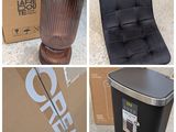 four different pictures of a chair, trash can, trash can and a trash can