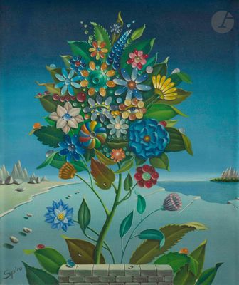 une image représentant une peinture de fleurs sur un mur de briques
