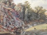 un tableau représentant un homme en train de pêcher dans une rivière