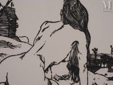 an image of a drawing of a woman sitting on the ground
