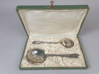 a silver spoon and spoon rest in a green case
