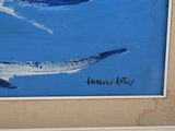a picture of a painting of two dolphins in the water