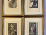 quatre photographies en noir et blanc représentant une femme en robe et un homme en smoking