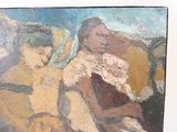a painting of a woman and a child sitting on a couch