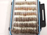 a box with a lot of brown flies in it