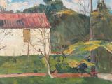une image d'une peinture représentant une maison dans un champ