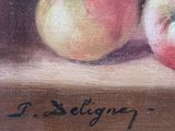 a painting of two apples sitting on a table