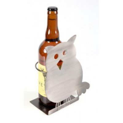 a bottle holder with a white owl on it