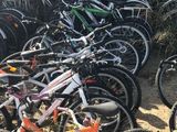 a lot of bikes that are parked in the dirt