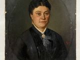 portrait of a woman in a black dress with a white collar