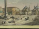 a picture of a painting of a city with people walking around it