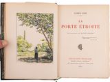 an open book with a picture of a man and a woman in a park