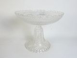 a glass bowl on a pedestal on a white background
