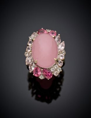 a pink jade and pink tourmaline ring