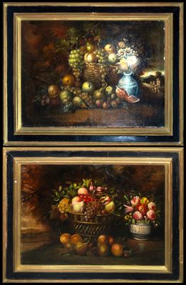 painting of a still life of fruit and flowers on a table