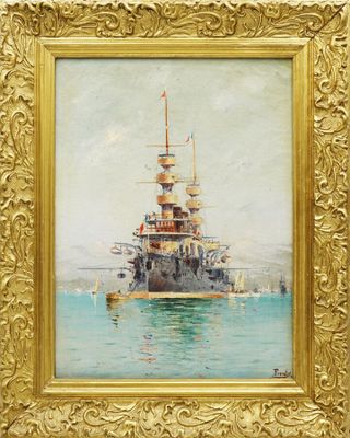 l'image d'une peinture représentant un navire dans un plan d'eau