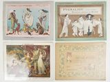 four postcards of various types of people in costumes