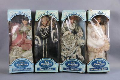 three boxed dolls of different styles and colors are in a box