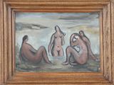 painting of a group of nudes sitting on a beach