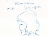 dessin représentant le profil d'une femme, surmonté d'une citation manuscrite