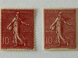 two red and brown stamps with a woman holding a tennis racquet