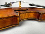 a close up of a violin with a bow on the back