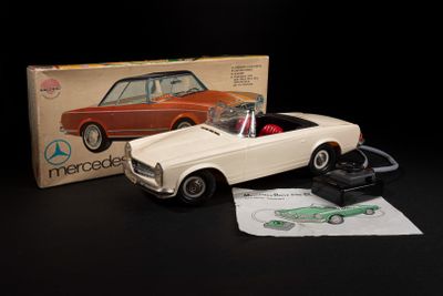a toy car with a remote control in front of a box