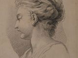 an old drawing of a woman ' s head with her hair in a bun
