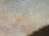 a painting of a man standing on a cliff by the water