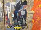 a picture of a painting of a man on a city street