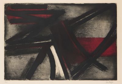 une peinture noire et rouge sur fond blanc