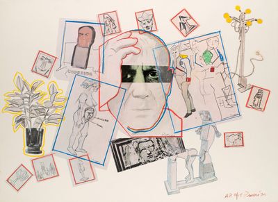 un dessin représentant le visage d'un homme entouré d'images de personnes