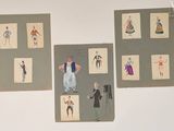 four different pictures of people in different outfits on the wall