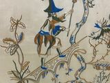 une photo d'une photo d'un papier peint représentant un oiseau et des fleurs