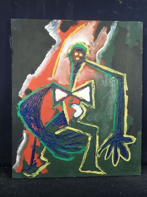 un tableau représentant un homme assis sur une chaise, à côté d'un autre tableau