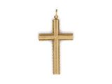 a gold cross pendant on a white background