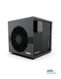an image of a black air conditioner sitting on top of a white surface