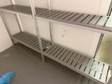 a metal shelf that has some shelves on it