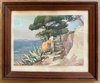 une peinture à l'huile représentant un cerf debout sur une falaise au bord de l'océan