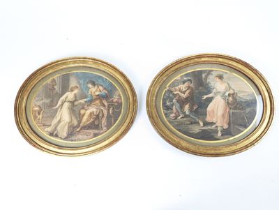 deux tableaux encadrés représentant une femme et un homme dans un paysage