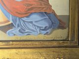 a painting of a woman in a blue dress holding a cup