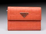 portefeuille Prada en cuir orange à motif croco