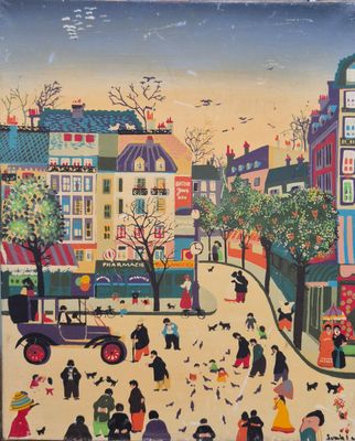 une image représentant une rue animée de la ville, avec des passants