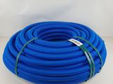 a blue hose on a white surface