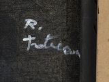 painting of a man smoking a cigarette on a window sill with the word hello written on it