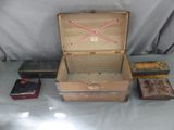 une valise posée sur une table à côté d'autres objets
