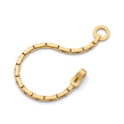 a gold bracelet with a clasp on a white background