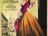 une vieille affiche de cinéma représentant une femme en robe et avec un chapeau
