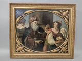 une image représentant un tableau où l'on voit un homme barbu et une femme tenant un enfant dans ses bras